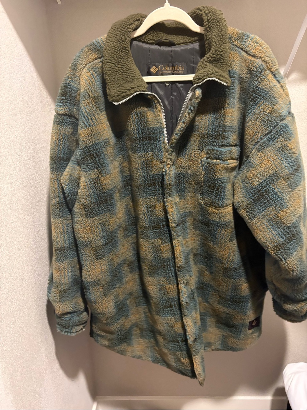 Columbia Olive and Teal Sherpa Zip Jacket